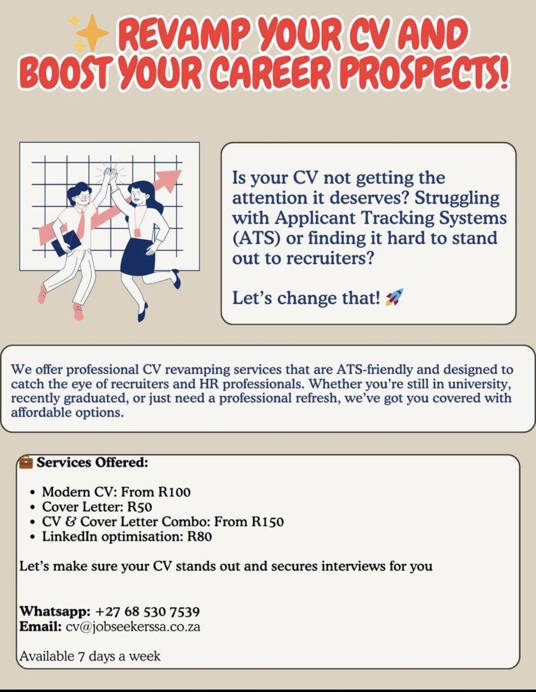 Revamp your CV and boost your career prospects - CV revamping services. Tap to message on WhatsApp.