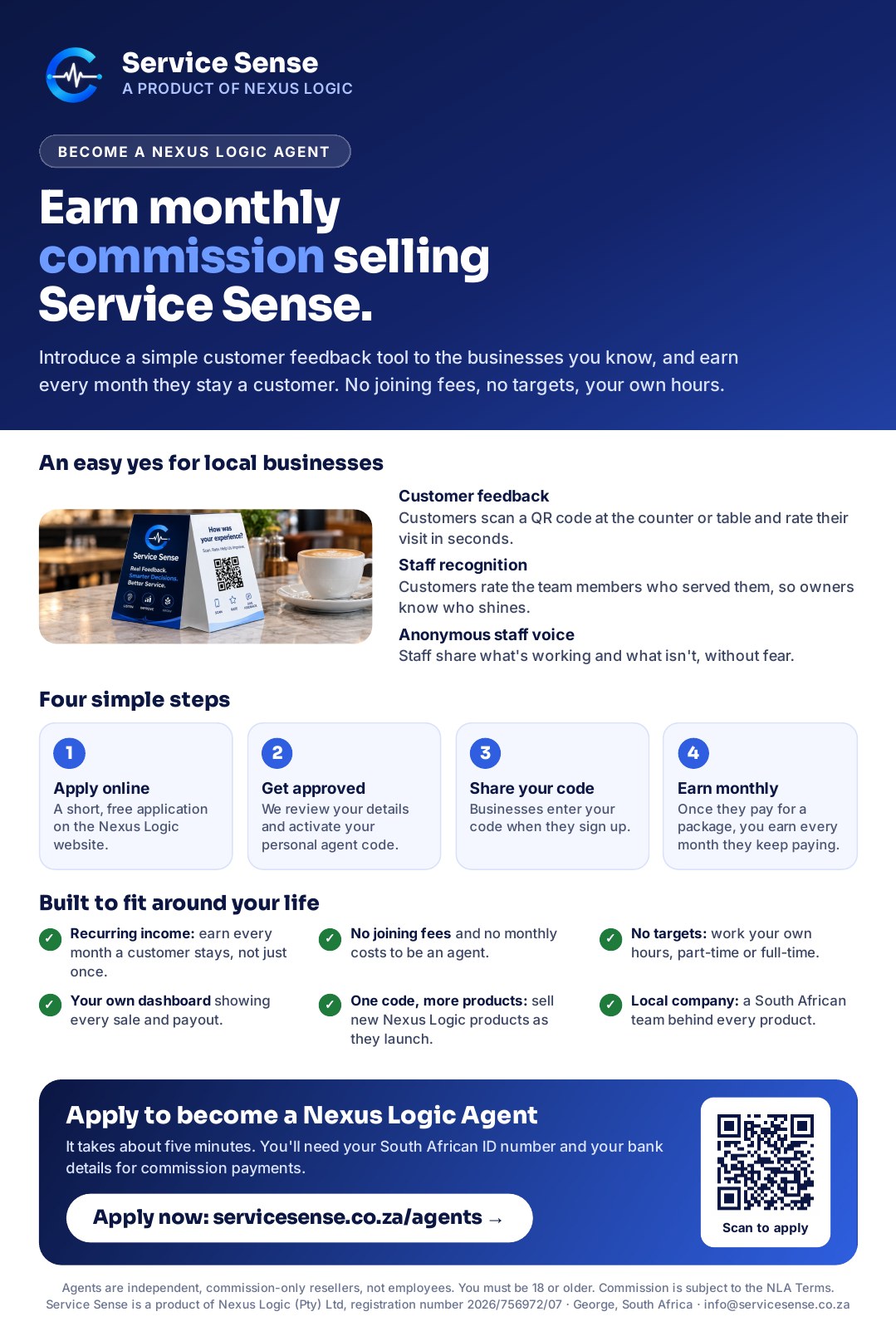 Service Sense, a product of Nexus Logic: earn monthly commission as an agent. Tap to connect and apply.