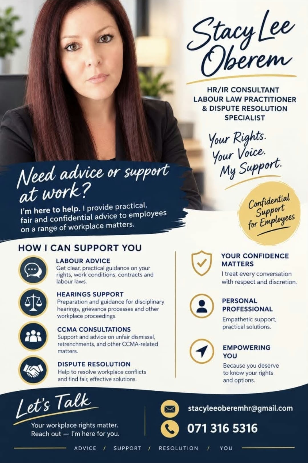 Stacy Lee Oberem - HR/IR consultant, labour law practitioner and dispute resolution specialist. Tap to message her on WhatsApp.